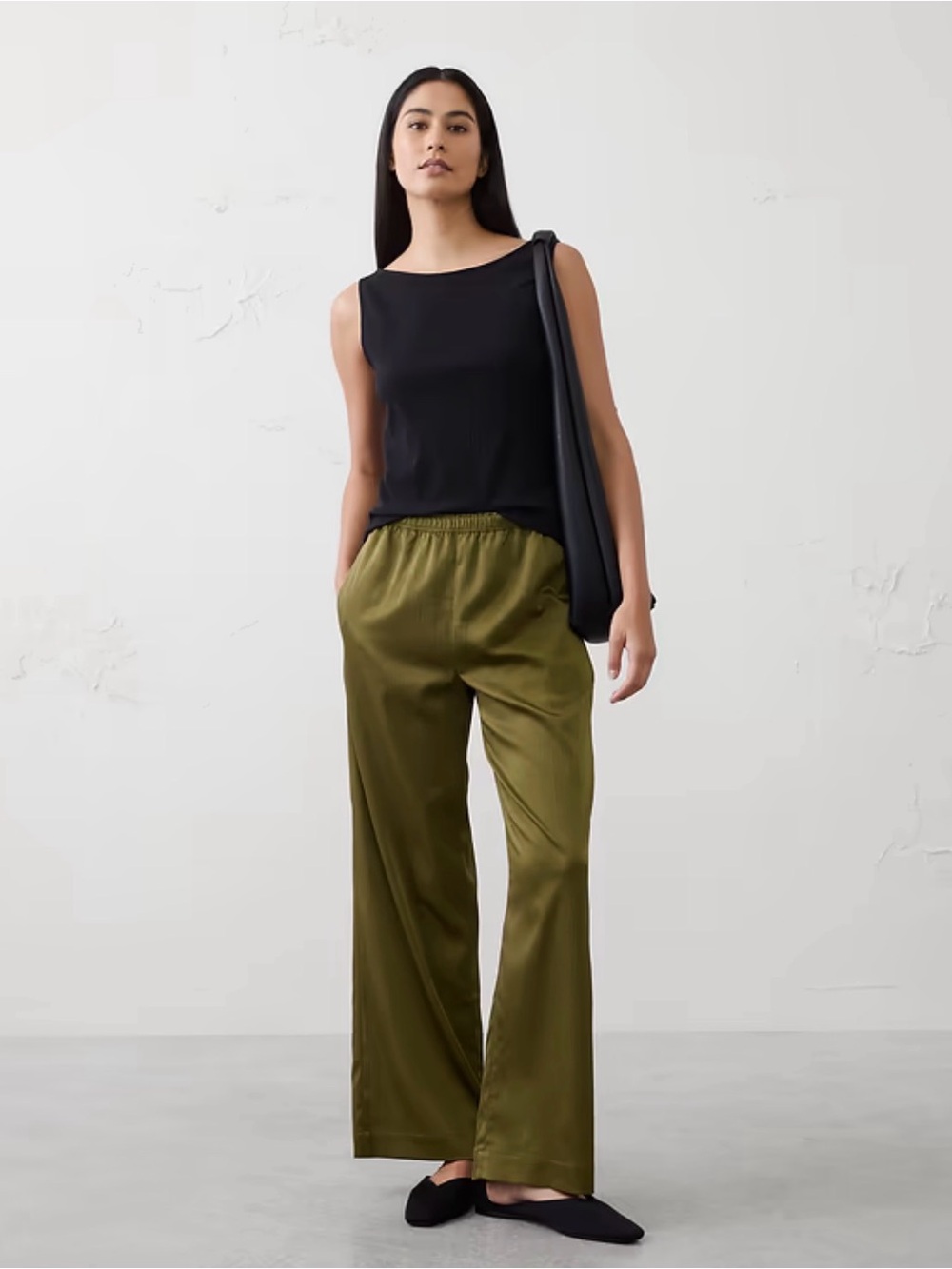 WIDE-LEG HIGH-RISE CRINKLE SATIN PULL-ON PANT